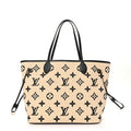 Cotton Monogram Embroidered Neverfull MM Beige Black