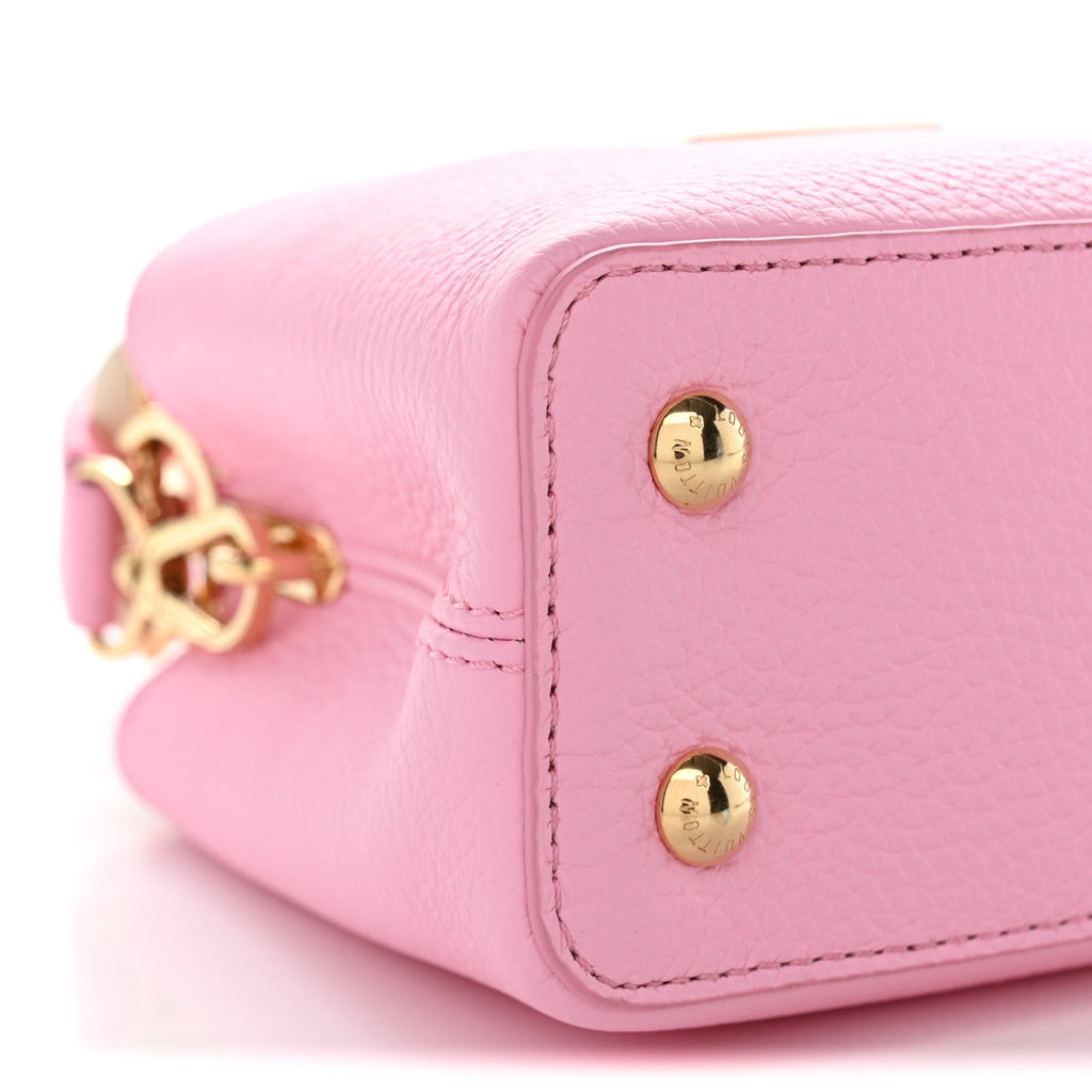 Taurillon Embellished Flower Handle Capucines Mini  Marshmallow Pink