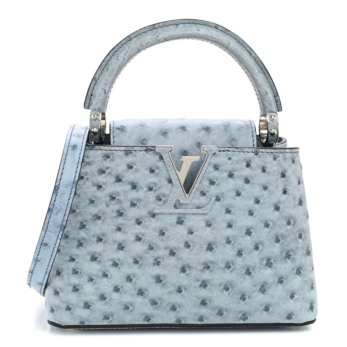 Ostrich Capucines Mini Blue Denim