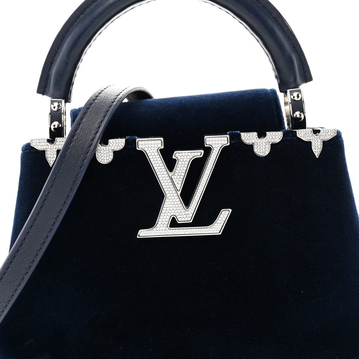 Velvet Crystal Capucines Mini Midnight Blue