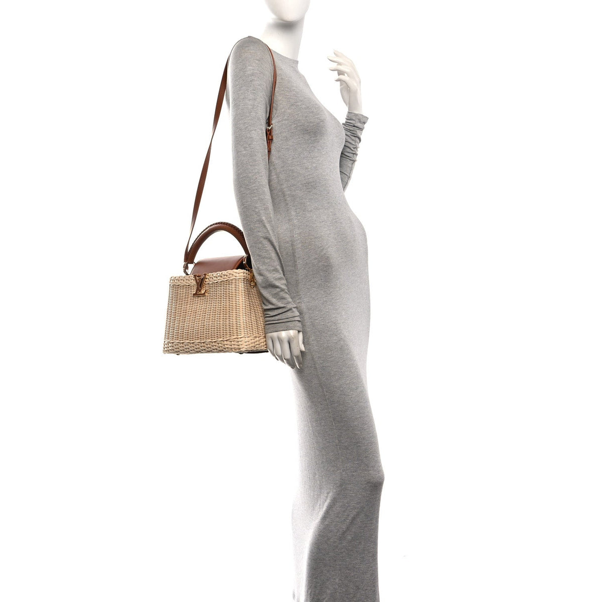 Rattan Calfskin Capucines BB Tan