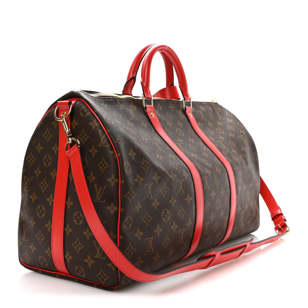 Calfskin Monogram Keepall Bandouliere 50 Coquelicot
