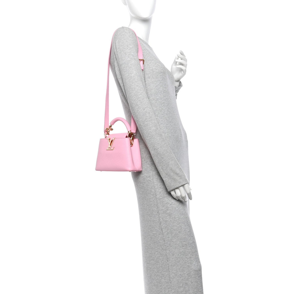 Taurillon Embellished Flower Handle Capucines Mini  Marshmallow Pink