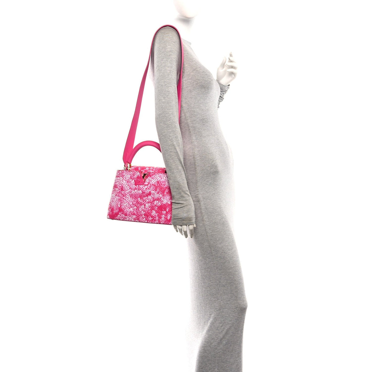 LV X YK Taurillon Infinity Net Capucines BB Fuchsia