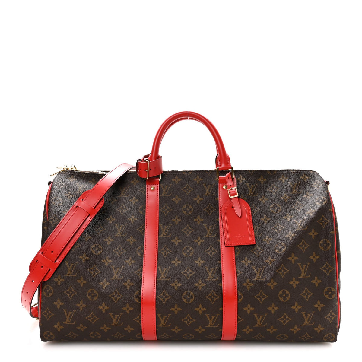 Calfskin Monogram Keepall Bandouliere 50 Coquelicot
