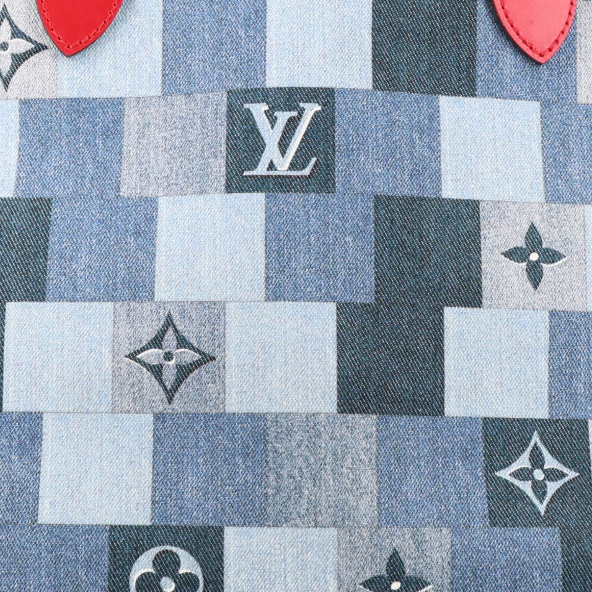 Denim Damier Monogram Patchwork Neverfull Blue Rouge