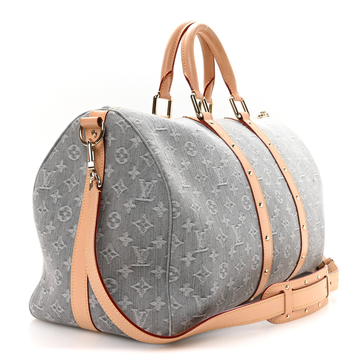 Denim Monogram Studded Keepall Bandouliere 45 Cloudy Grey