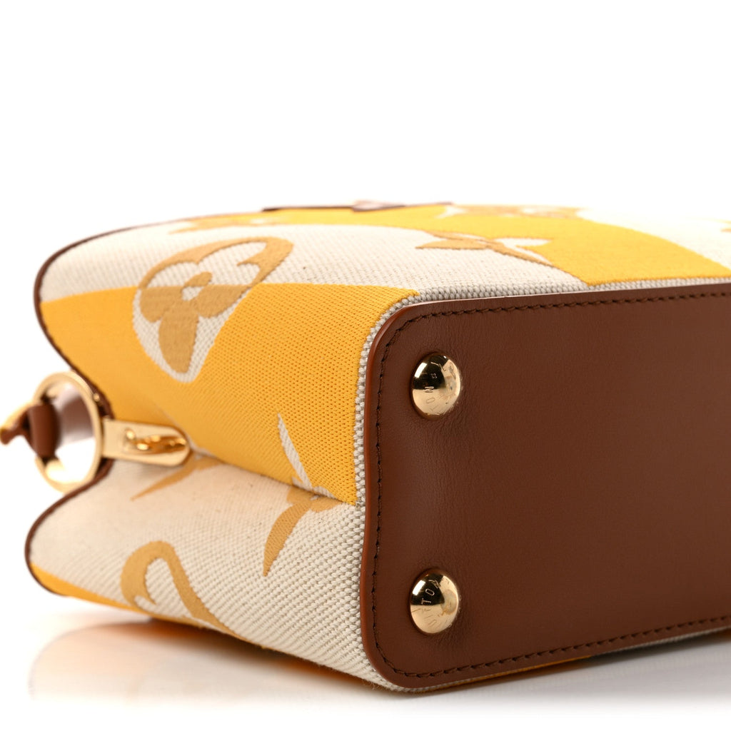 Canvas Calfskin Embroidered Braided Monogram Capucines BB Ecru Jaune