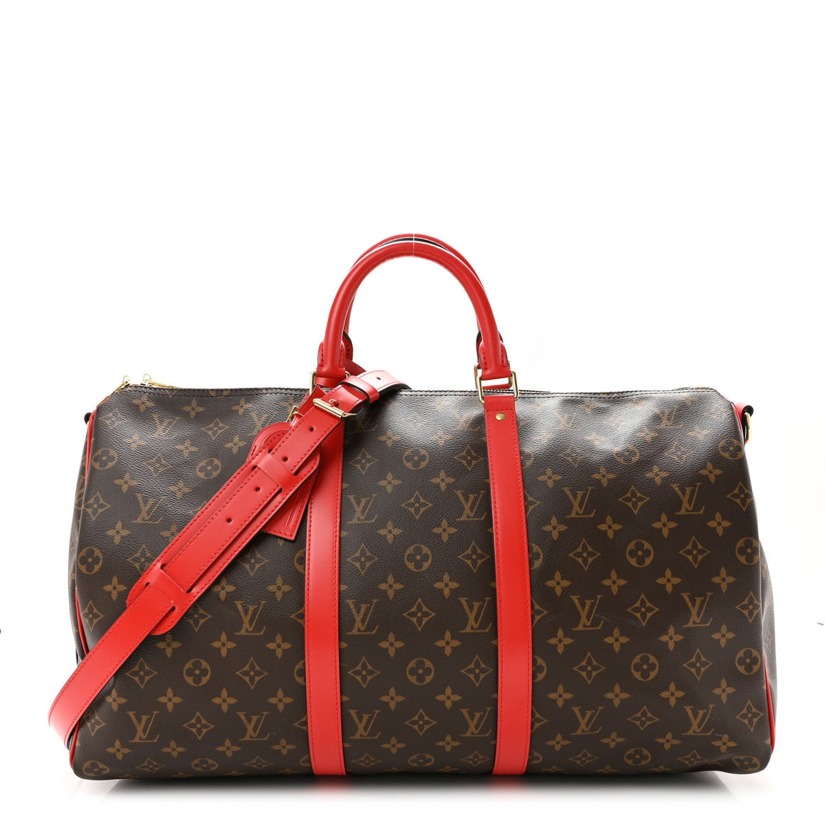 Calfskin Monogram Keepall Bandouliere 50 Coquelicot