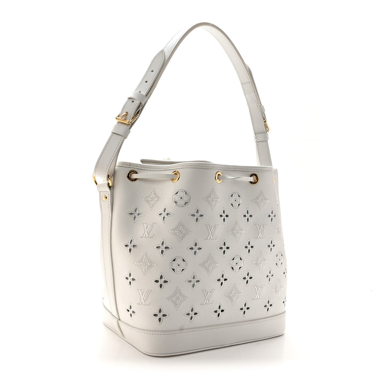 Calfskin Monogram Cutout Petit Noe White