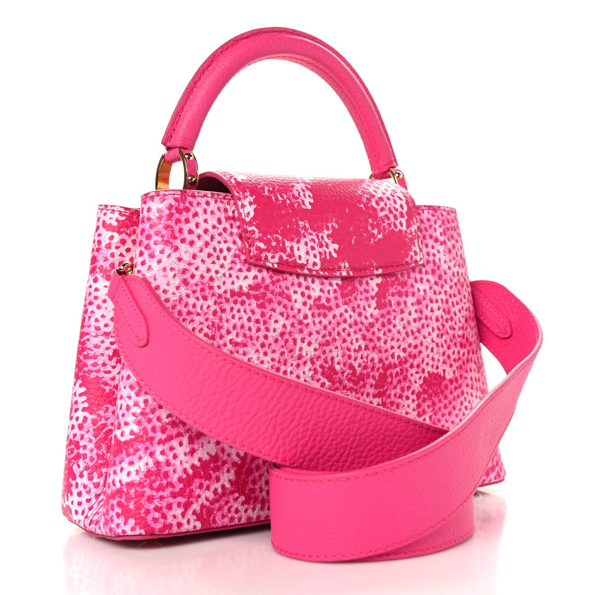 LV X YK Taurillon Infinity Net Capucines BB Fuchsia
