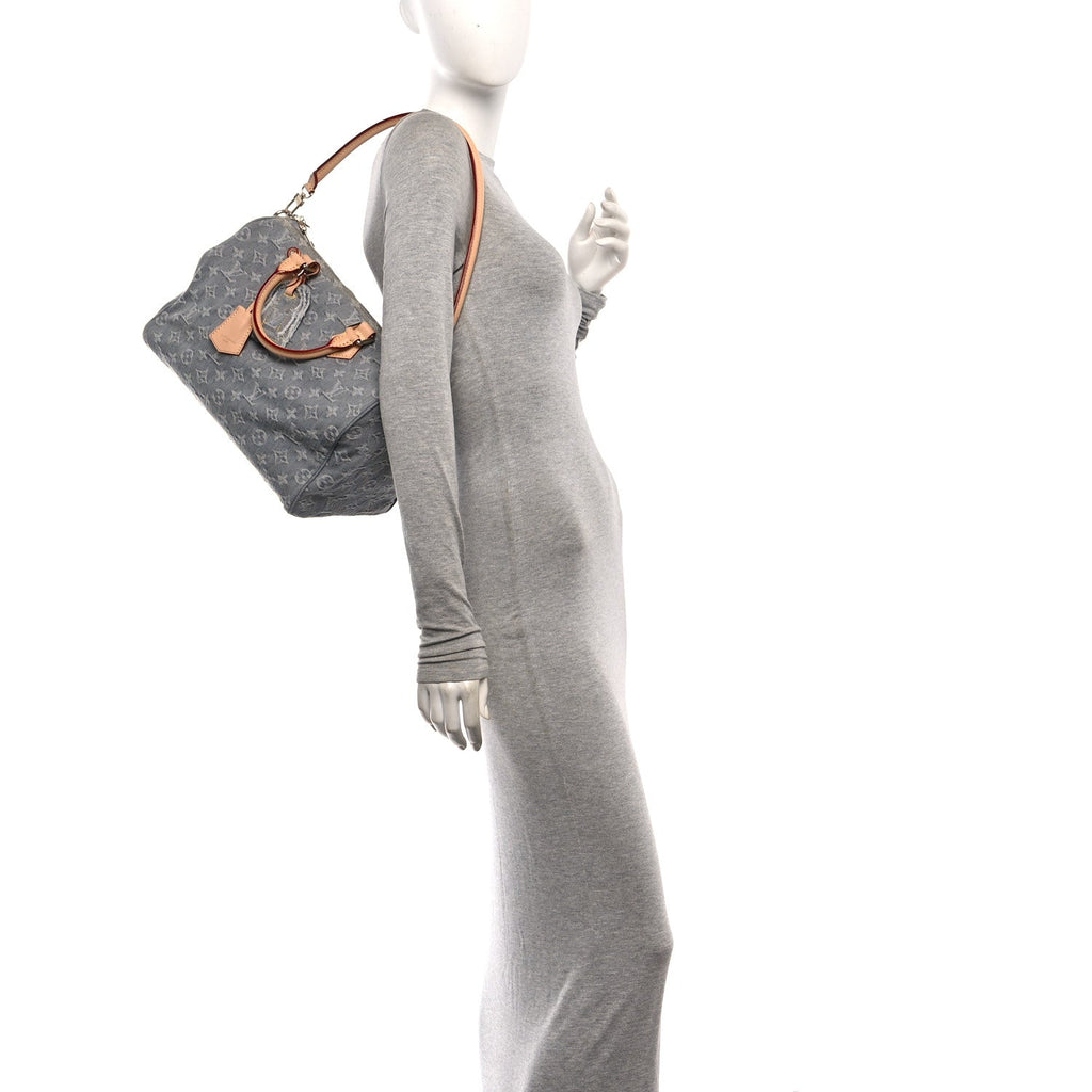 Monogram Denim Speedy Soft 30 Washed Gray
