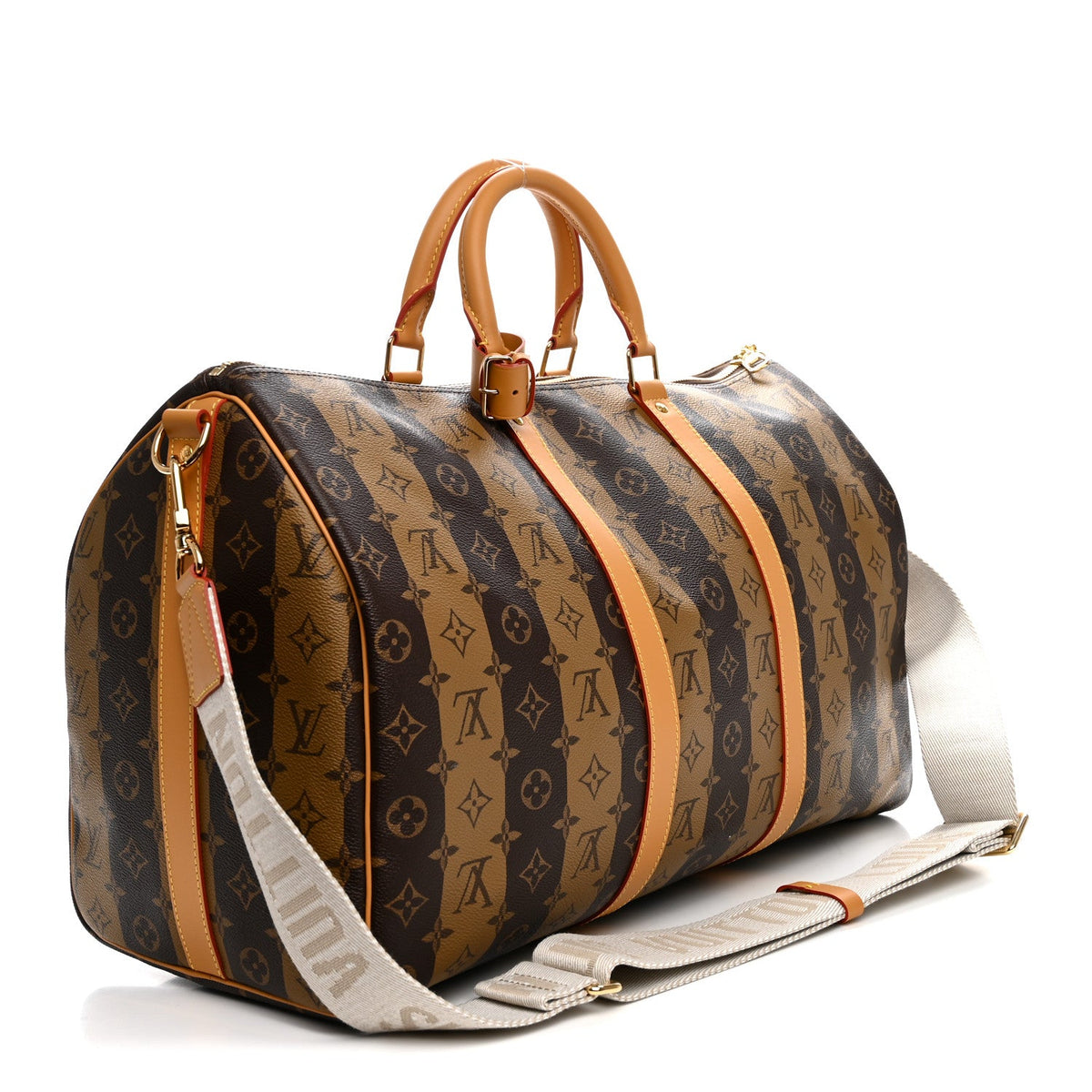 X NIGO Reverse Monogram Stripe Keepall Bandouliere 50 Brown