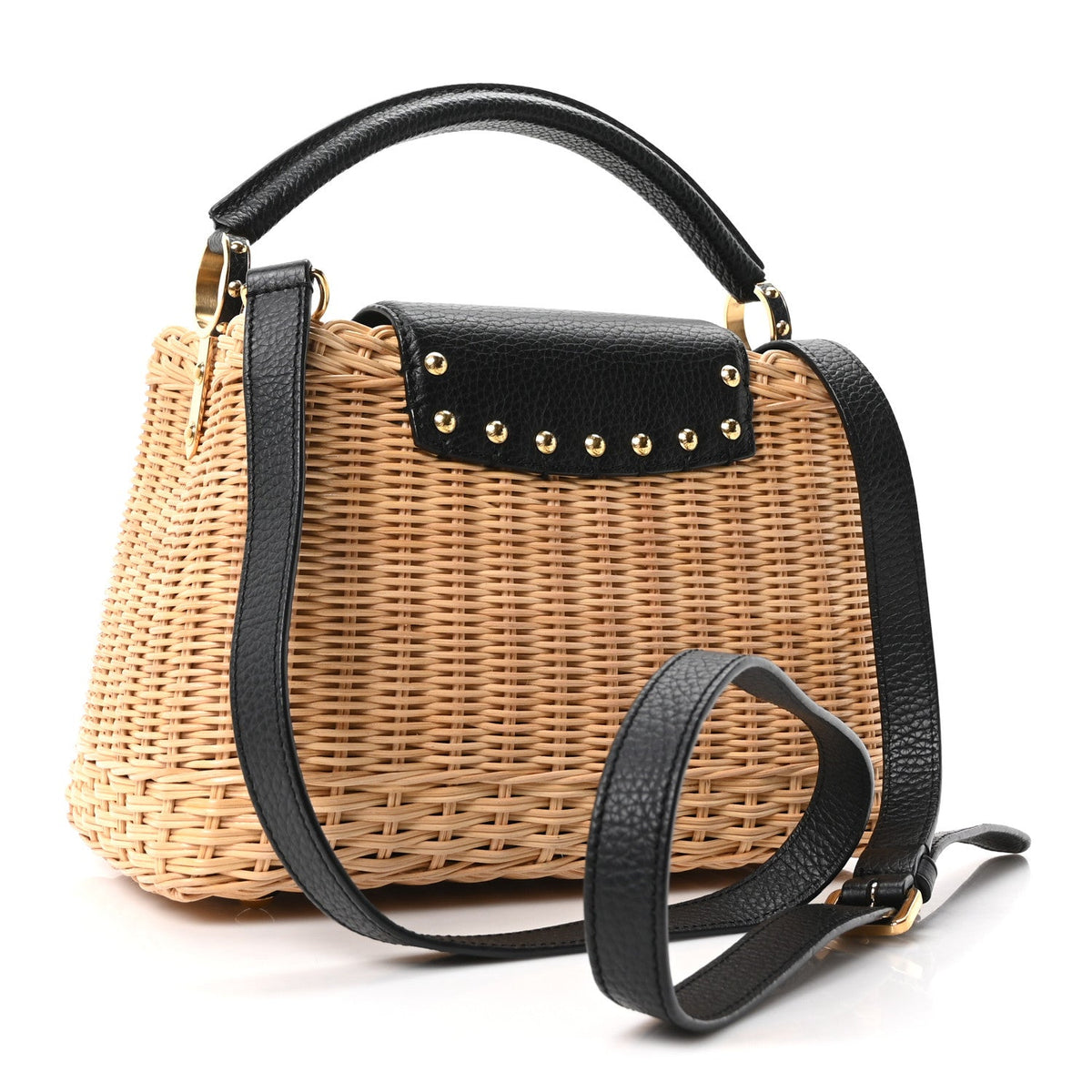 Rattan Calfskin Capucines BB Black