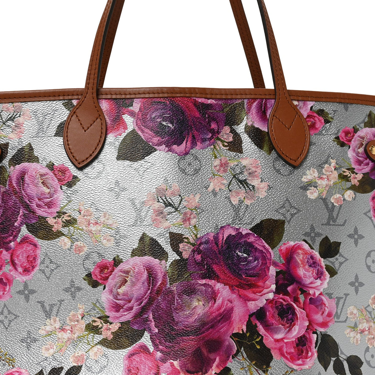 Metallic Monogram LV Garden Neverfull MM Silver