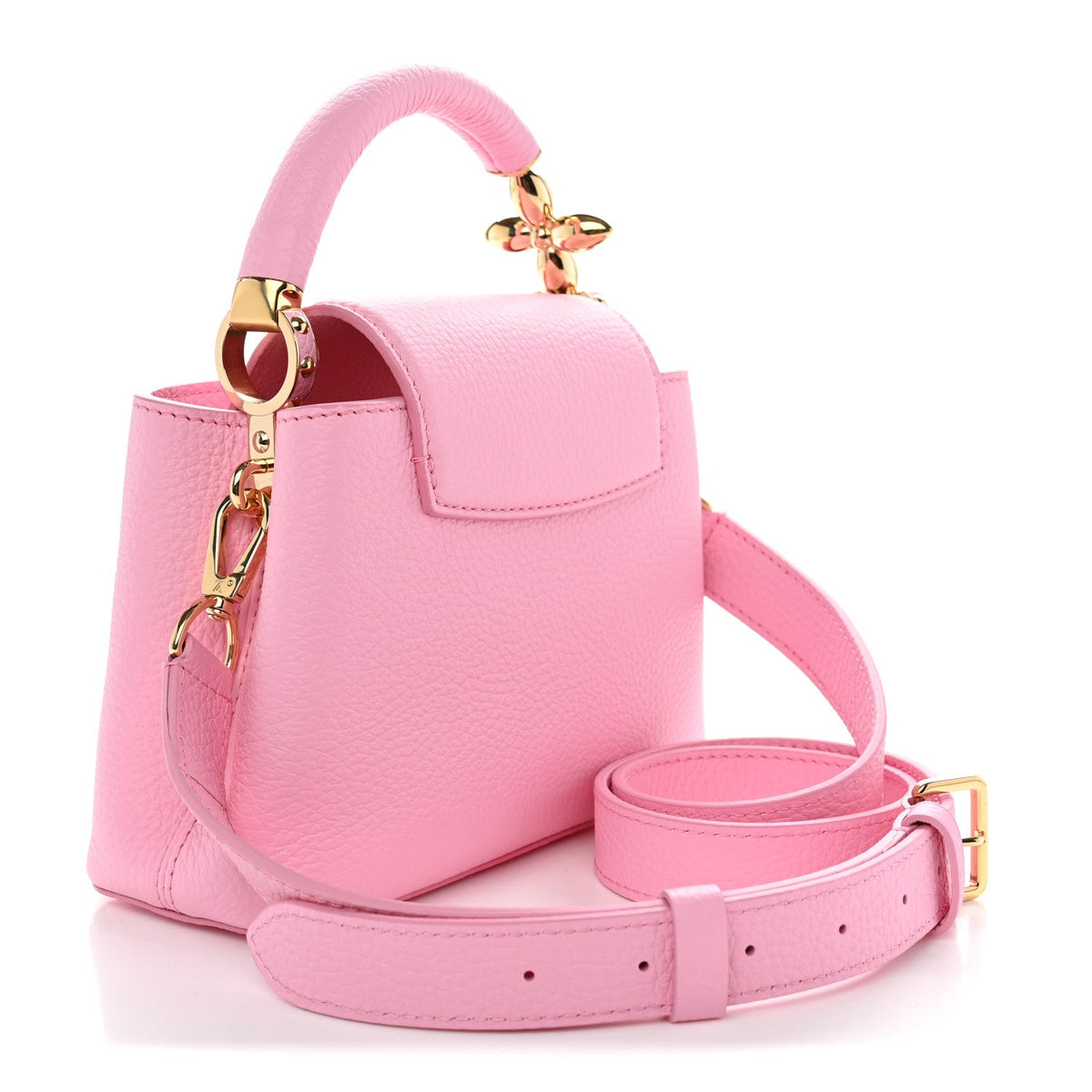 Taurillon Embellished Flower Handle Capucines Mini  Marshmallow Pink