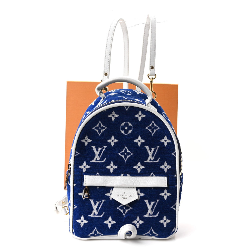 Jacquard Velvet Monogram Palm Springs Backpack Mini Blue