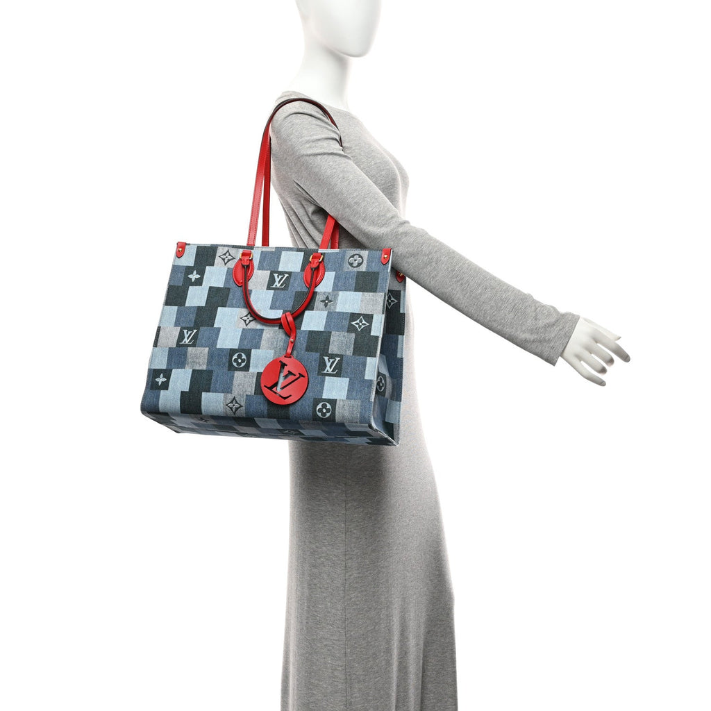 Denim Damier Monogram Onthego Blue Rouge