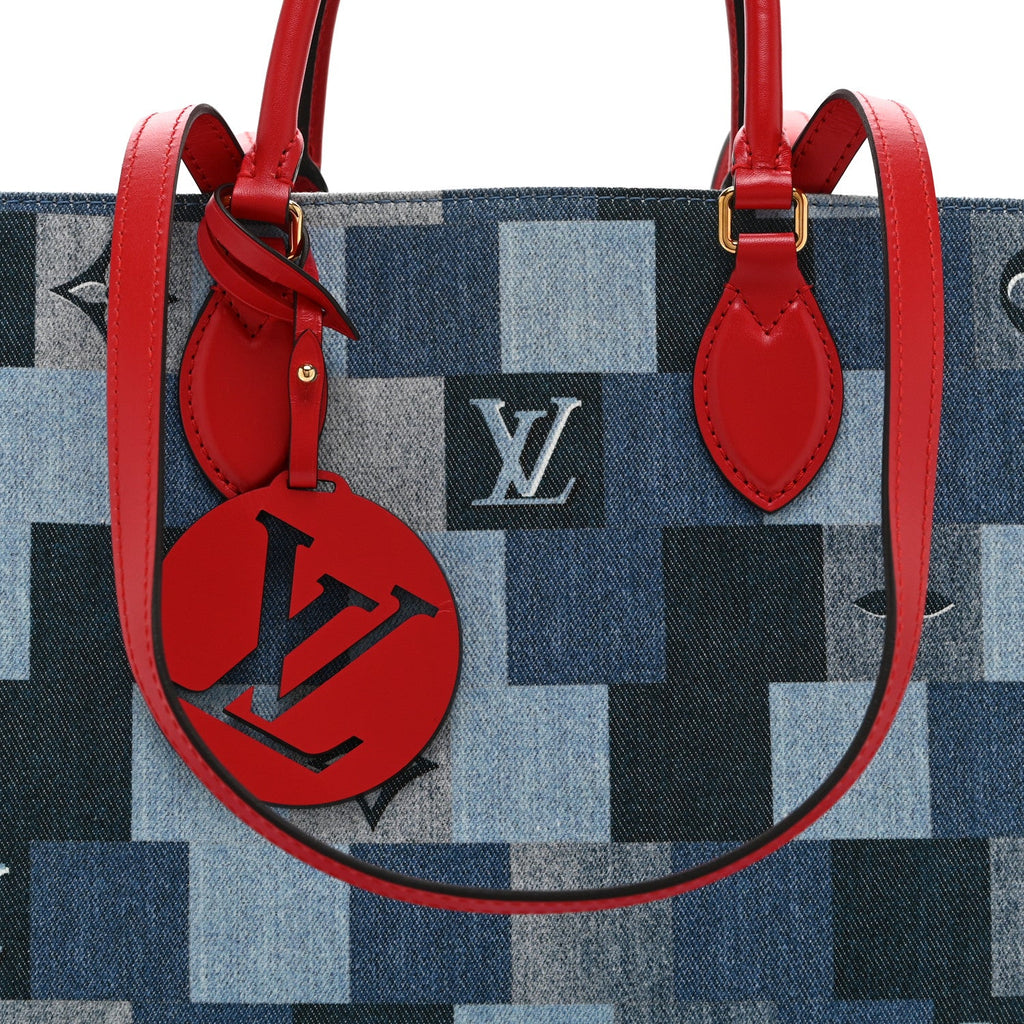 Denim Damier Monogram Onthego Blue Rouge