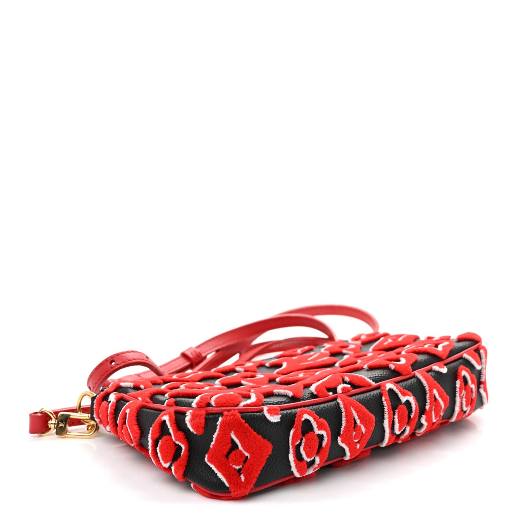 X UF Tufted Monogram Pochette Accessories Black Red