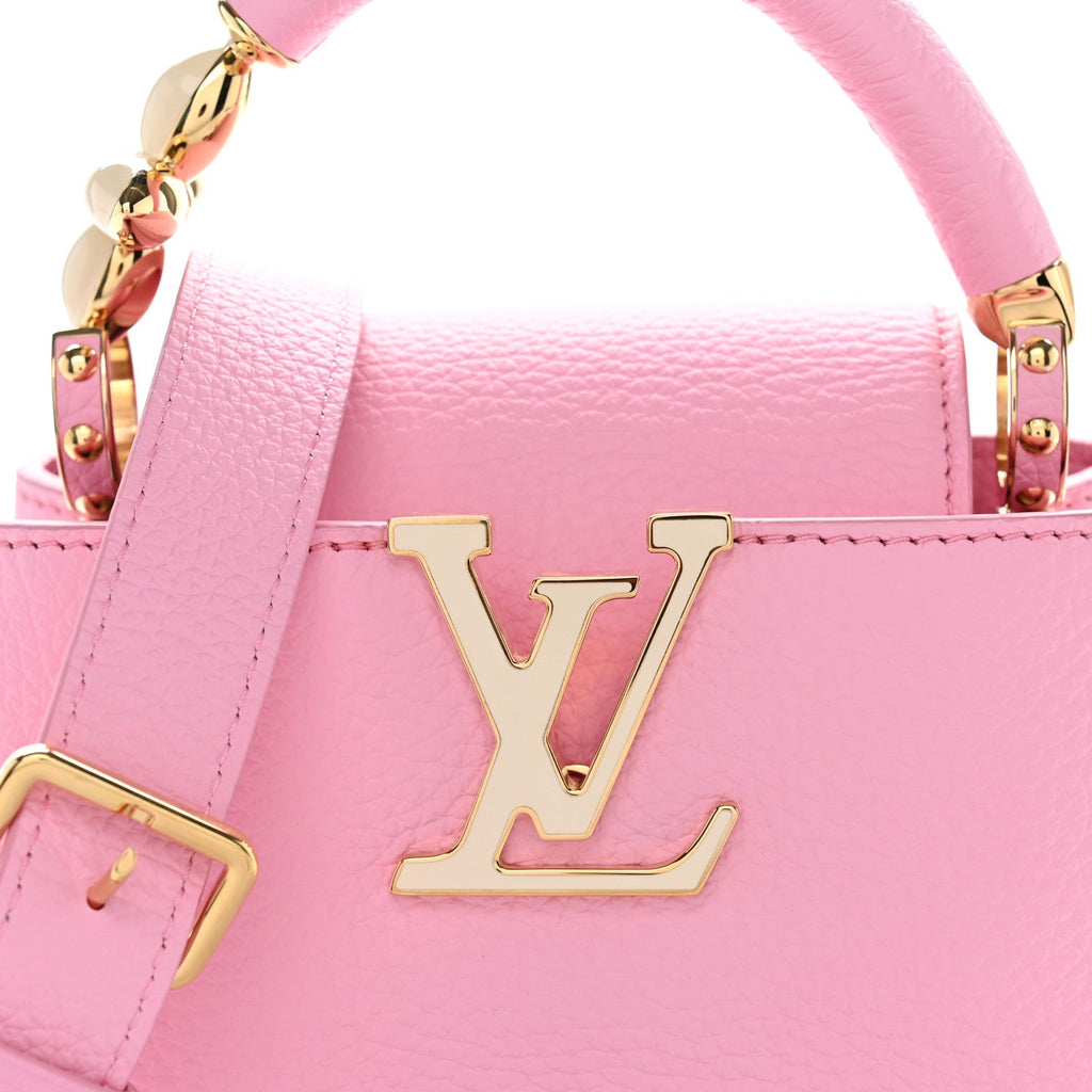 Taurillon Embellished Flower Handle Capucines Mini  Marshmallow Pink