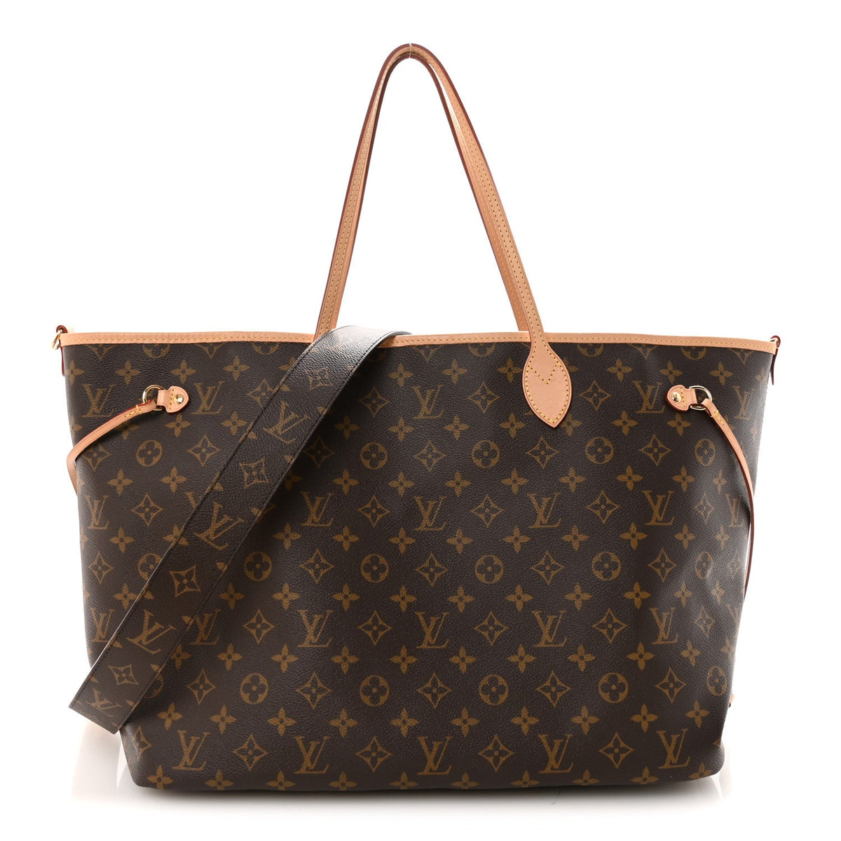 Monogram Stamped Inside Out Neverfull Bandouliere GM Beige