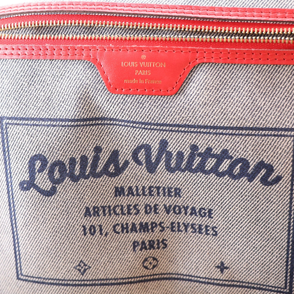 Denim Damier Monogram Patchwork Neverfull Blue Rouge