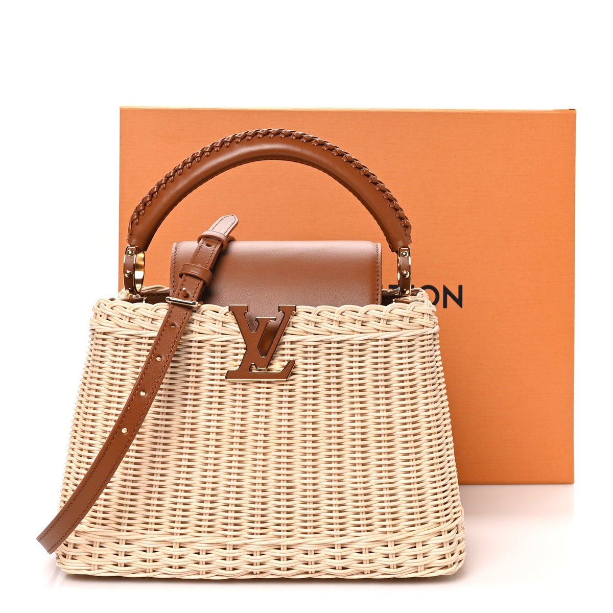 Rattan Calfskin Capucines BB Tan