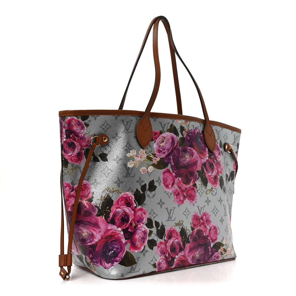 Metallic Monogram LV Garden Neverfull MM Silver