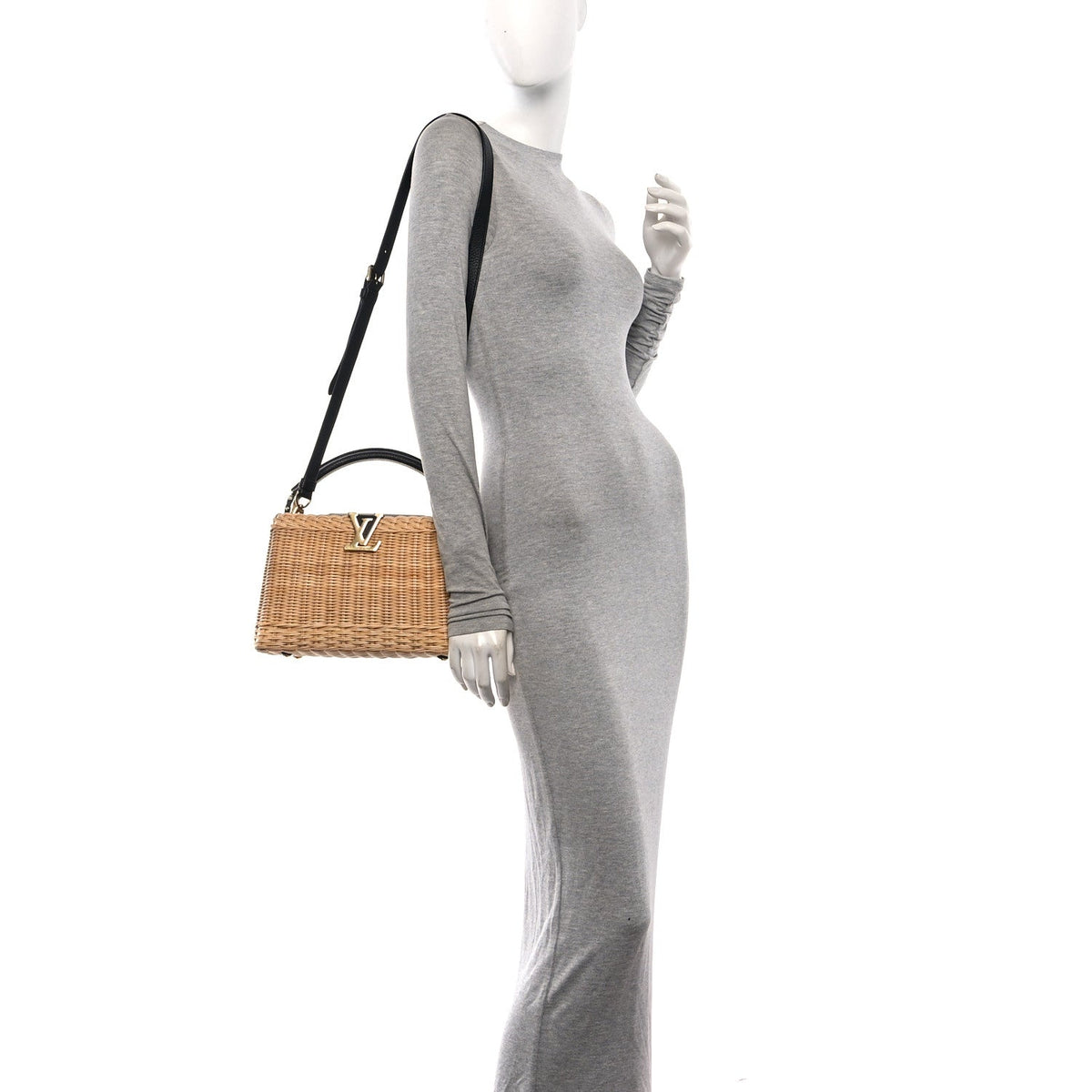 Rattan Calfskin Capucines BB Black