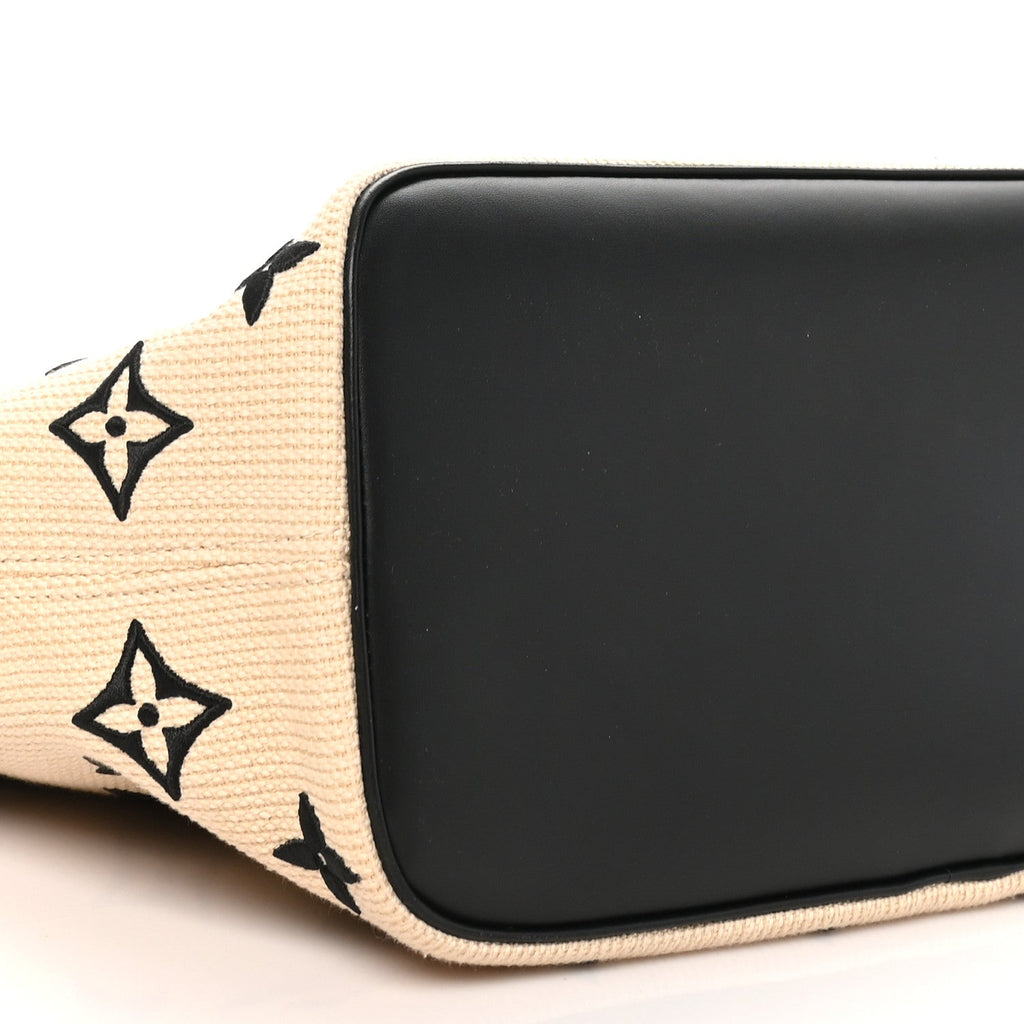Cotton Monogram Embroidered Neverfull MM Beige Black
