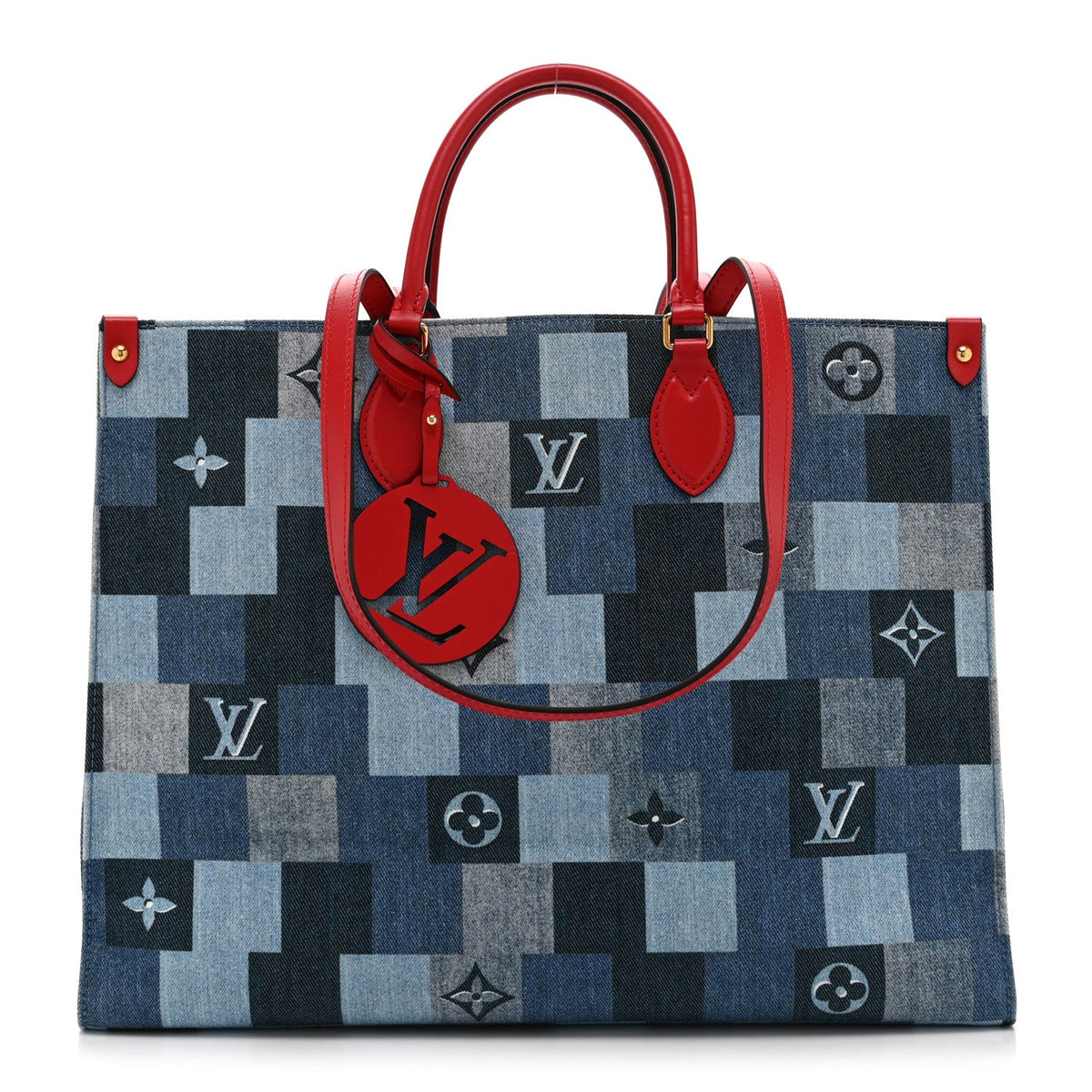 Denim Damier Monogram Onthego Blue Rouge