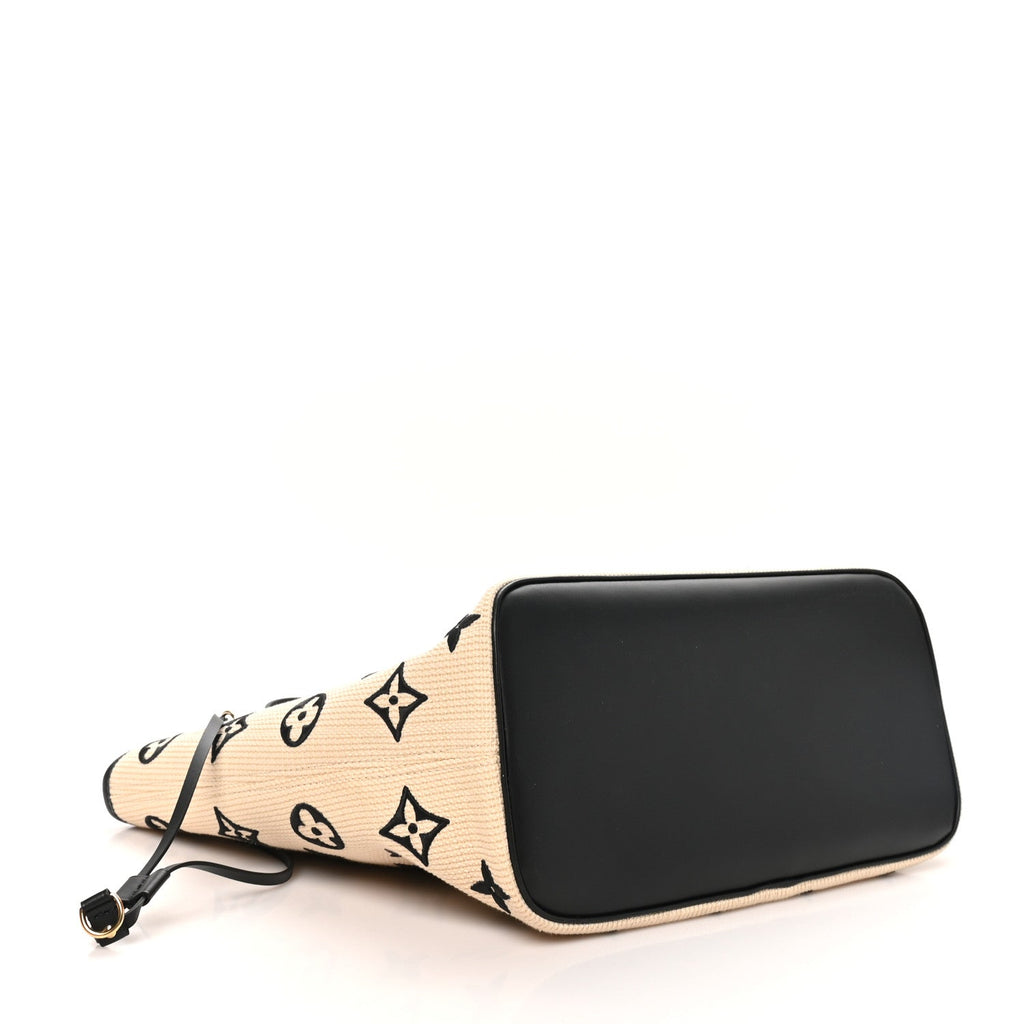 Cotton Monogram Embroidered Neverfull MM Beige Black