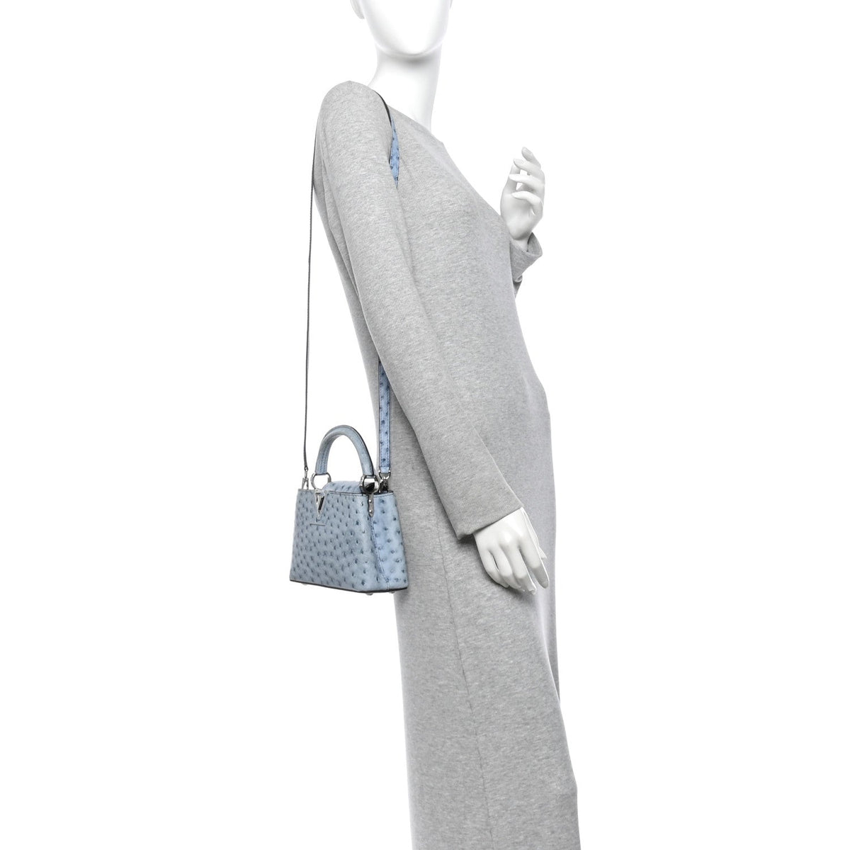 Ostrich Capucines Mini Blue Denim