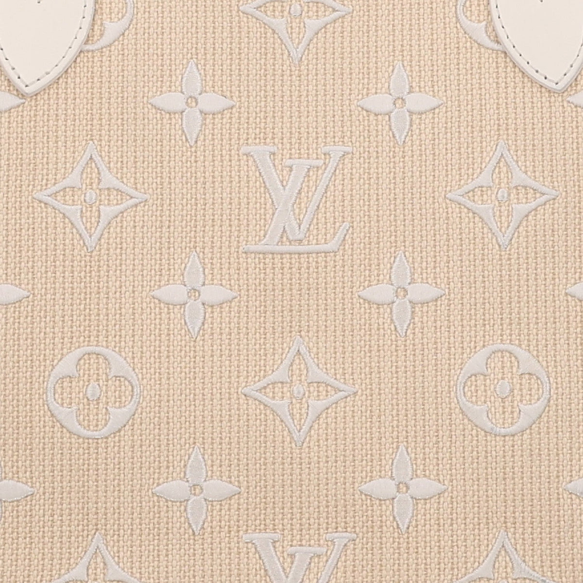 Cotton Monogram Embroidered Neverfull MM Beige White