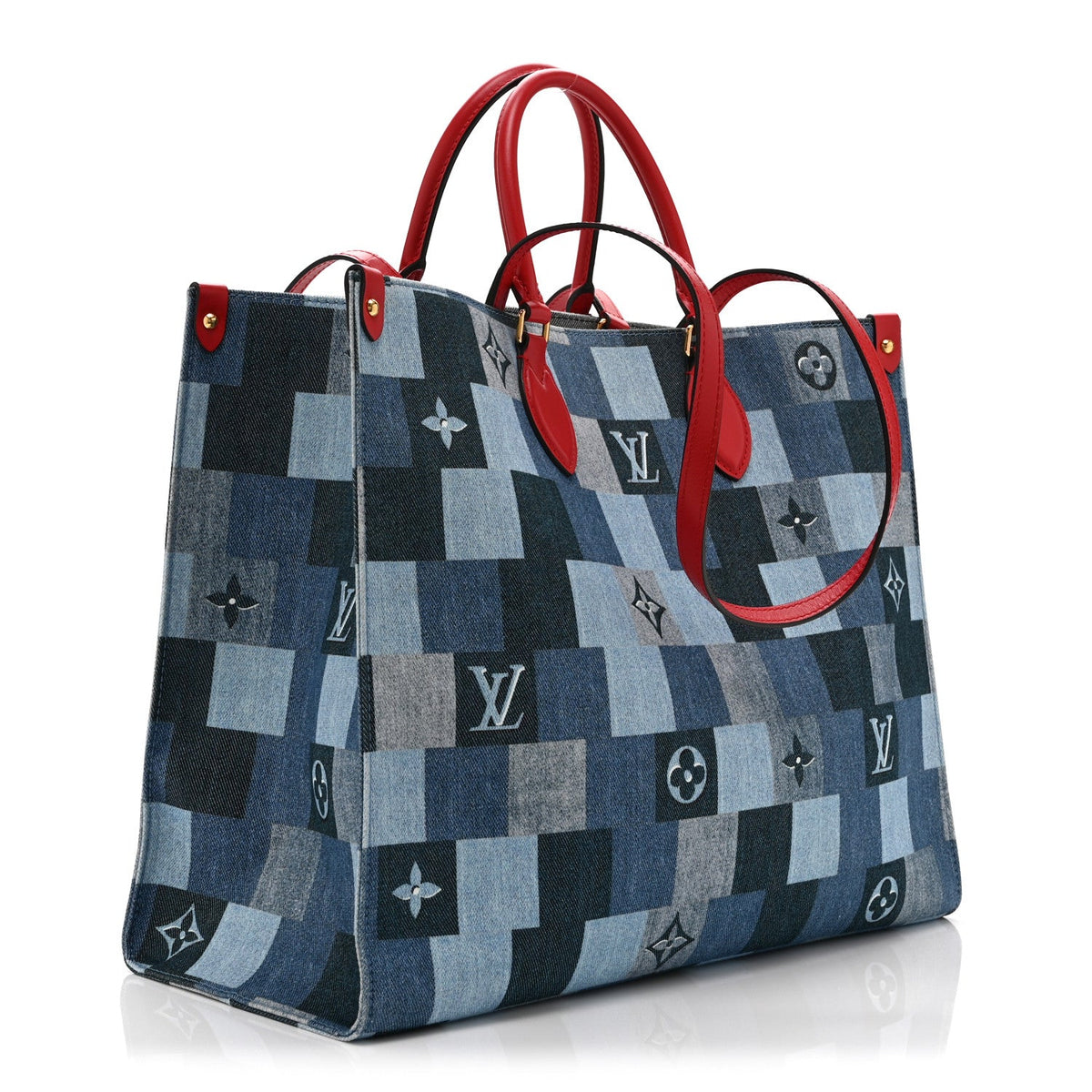 Denim Damier Monogram Onthego Blue Rouge